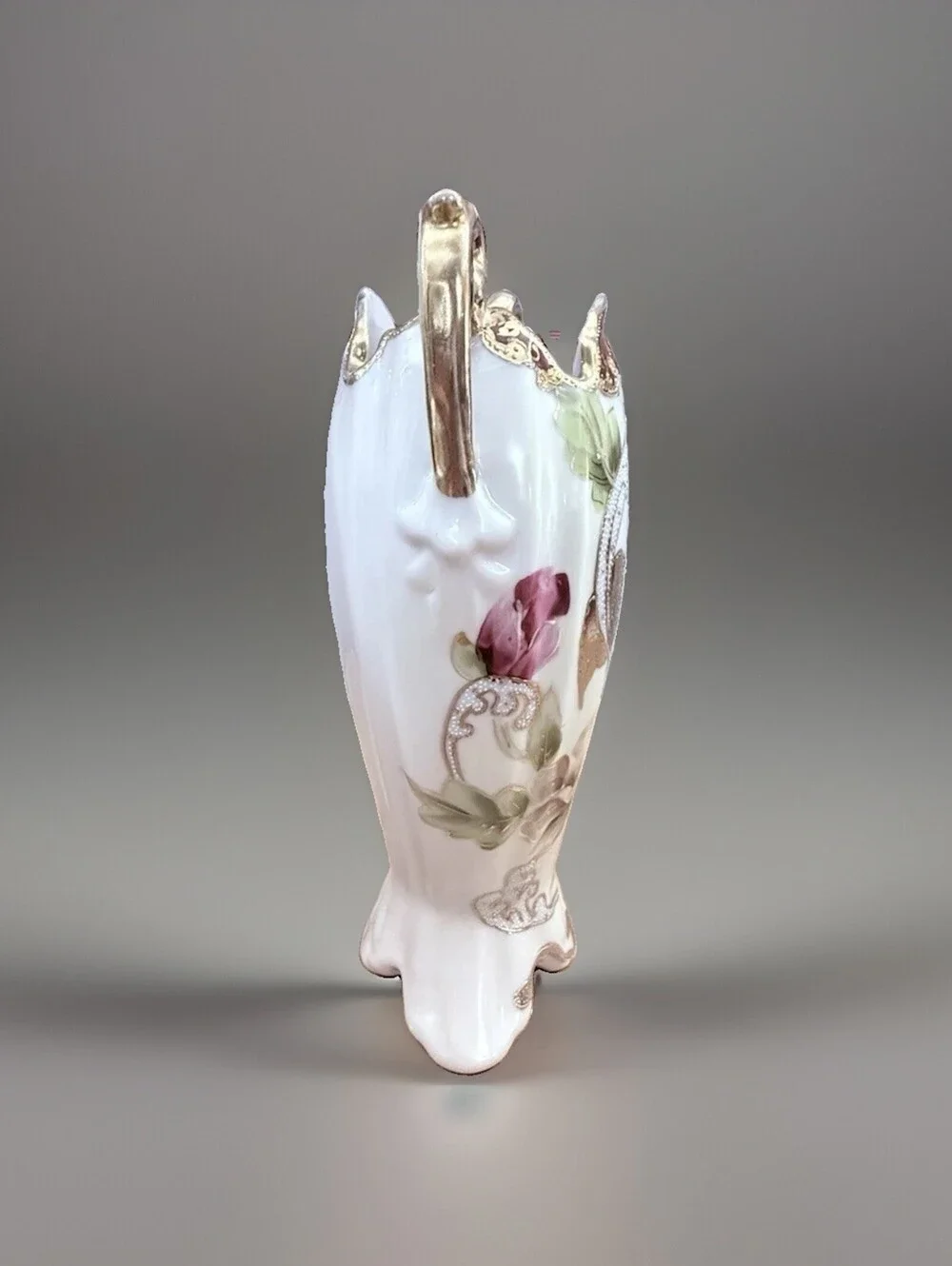 Antique Porcelain Vase Urn Floral Peonies Hand Painted Gold Gilded Japan  9